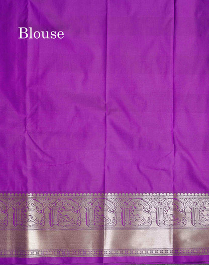 Semi Silk Saree - Paalum Pazham Checks With Traditional Buttas & Purple Border