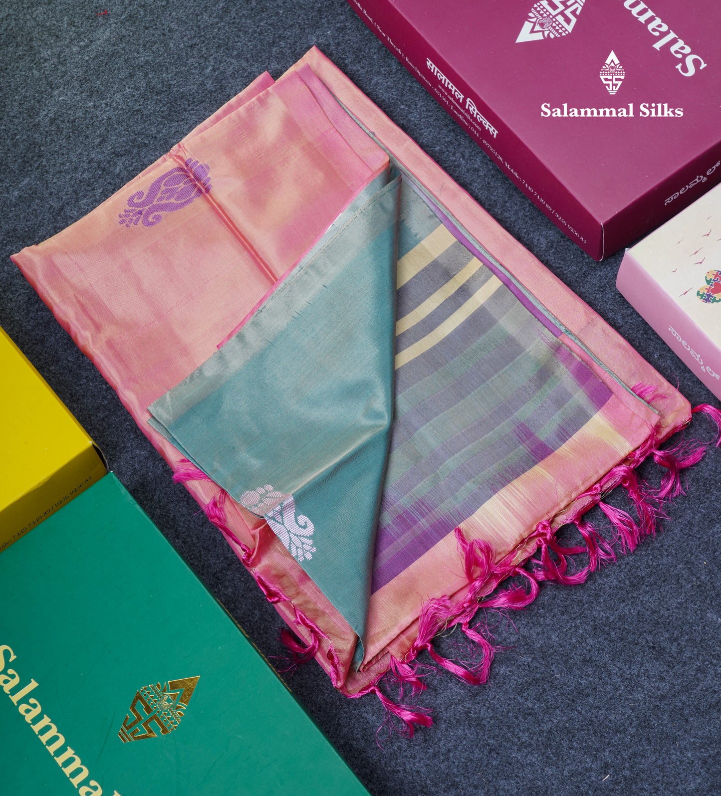 Elaichi Green Thread work Buttas Banana Pinth Saree (Vaazhainaar Pattu) With Contrast Pink Blouse