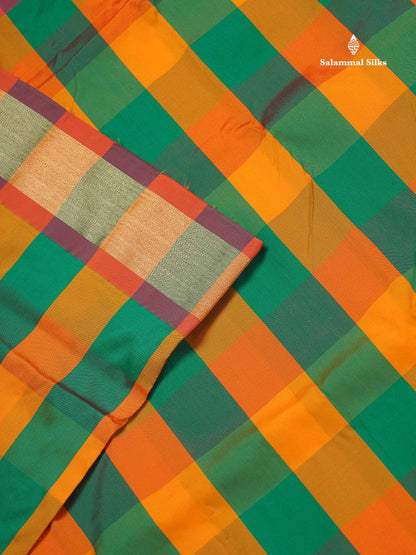Semi Silk Saree - Paalum Pazham Checks With Tissue Border | 9.5 Yards