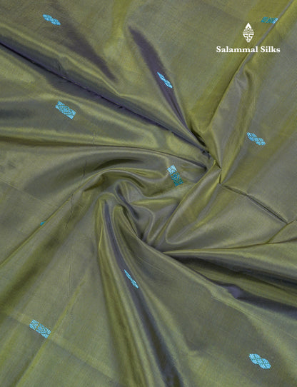 Army Green Thread work Buttas Banana Pinth Saree (Vaazhainaar Pattu) With Contrast Peach Blouse