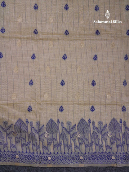 Beautiful Cream Sandal Cotton Mix Saree With Contrast Ramar Blue Fancy Border