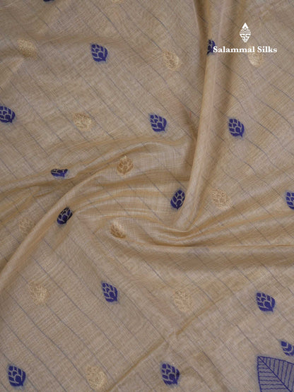 Beautiful Cream Sandal Cotton Mix Saree With Contrast Ramar Blue Fancy Border