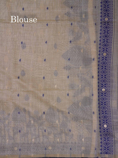 Beautiful Cream Sandal Cotton Mix Saree With Contrast Ramar Blue Fancy Border
