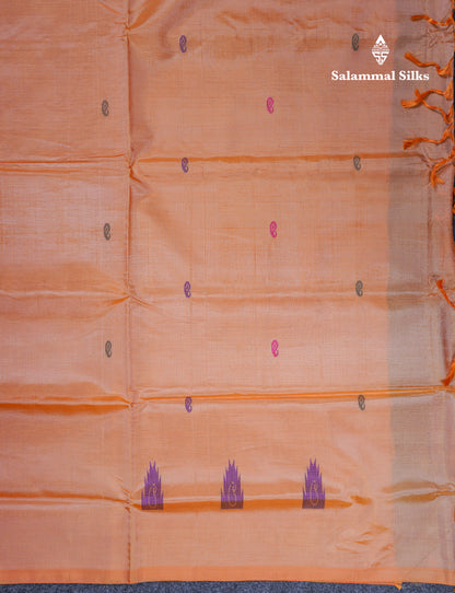 Violet Thread work Buttas & Lines Banana Pinth Saree (Vaazhainaar Pattu) With Contrast Orange Blouse