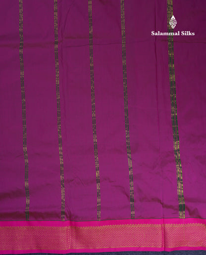 11 Yards Semi Silk Saree Peacock Blue with Contrast Pink Traditional Border