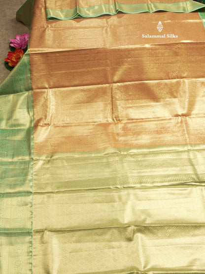 Light Peach Tissue Bridal Semi Silk Saree With Contrast Rexona Green Border
