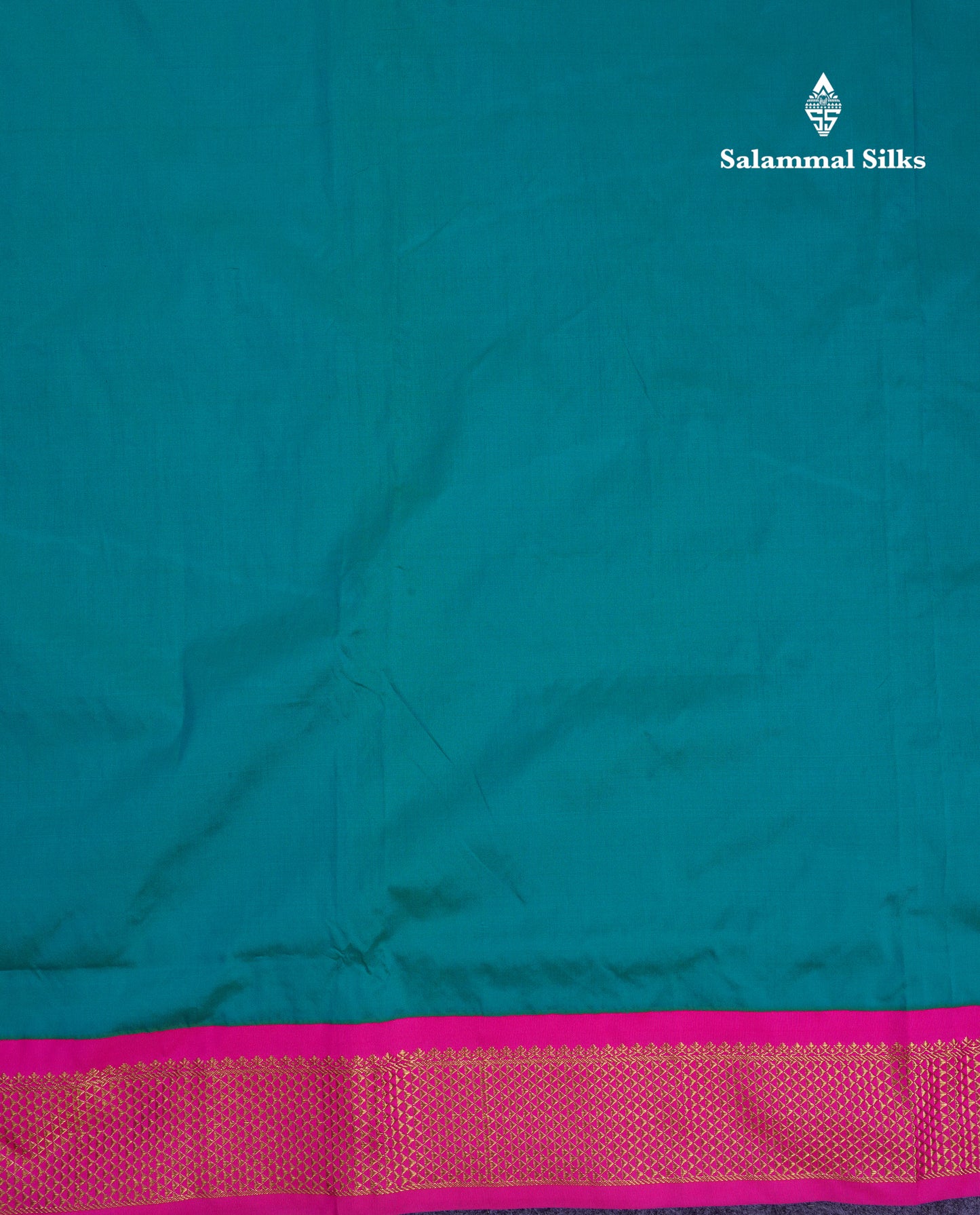 11 Yards Semi Silk Saree Peacock Blue with Contrast Pink Traditional Border