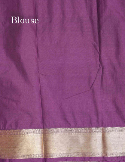 Semi Silk Saree - Paalum Pazham Checks With Traditional Buttas & Dark Purple Border