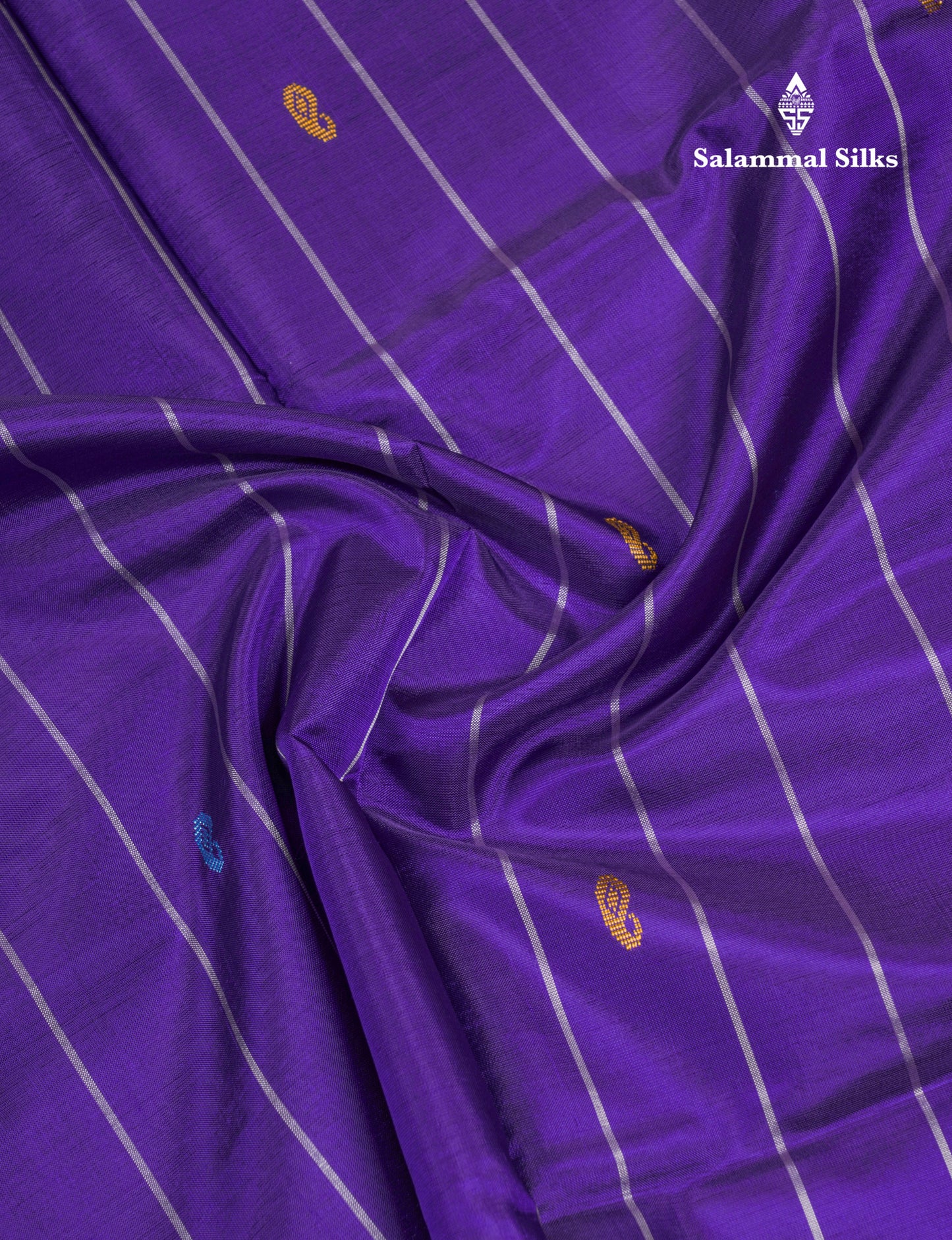 Violet Thread work Buttas & Lines Banana Pinth Saree (Vaazhainaar Pattu) With Contrast Orange Blouse