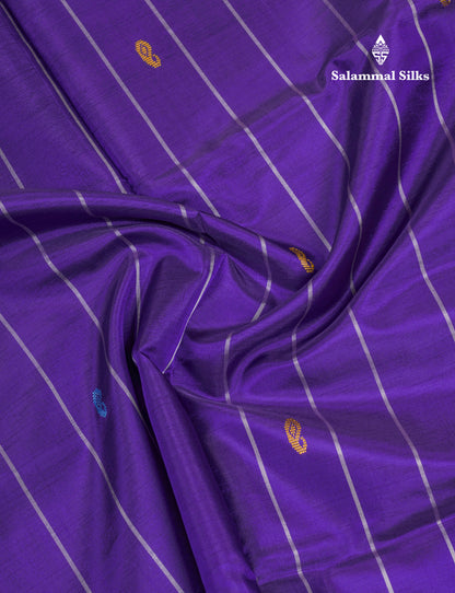 Violet Thread work Buttas & Lines Banana Pinth Saree (Vaazhainaar Pattu) With Contrast Orange Blouse