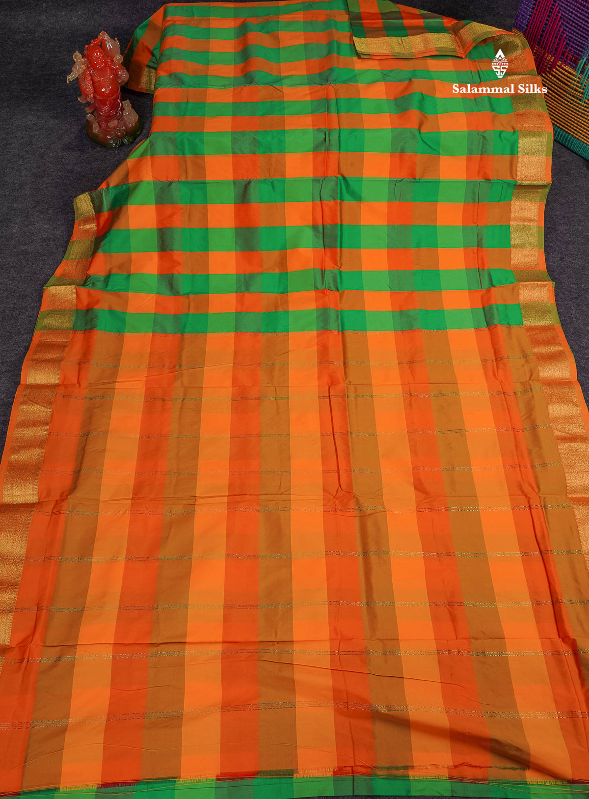 Semi Silk Saree - Paalum Pazham Checks With Traditional Border | 9.5 Yards 