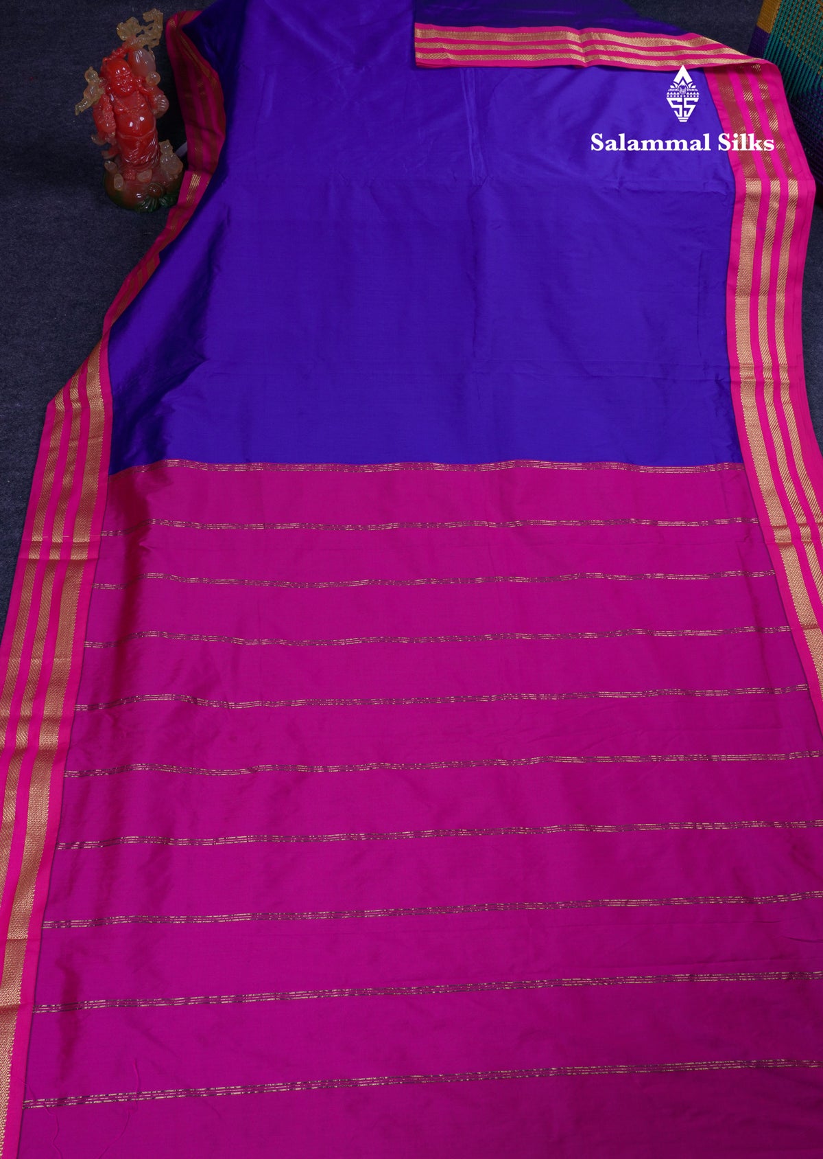 9.5 Yards Semi Silk Saree Dual Tone Violet with Contrast Pink Traditional Border