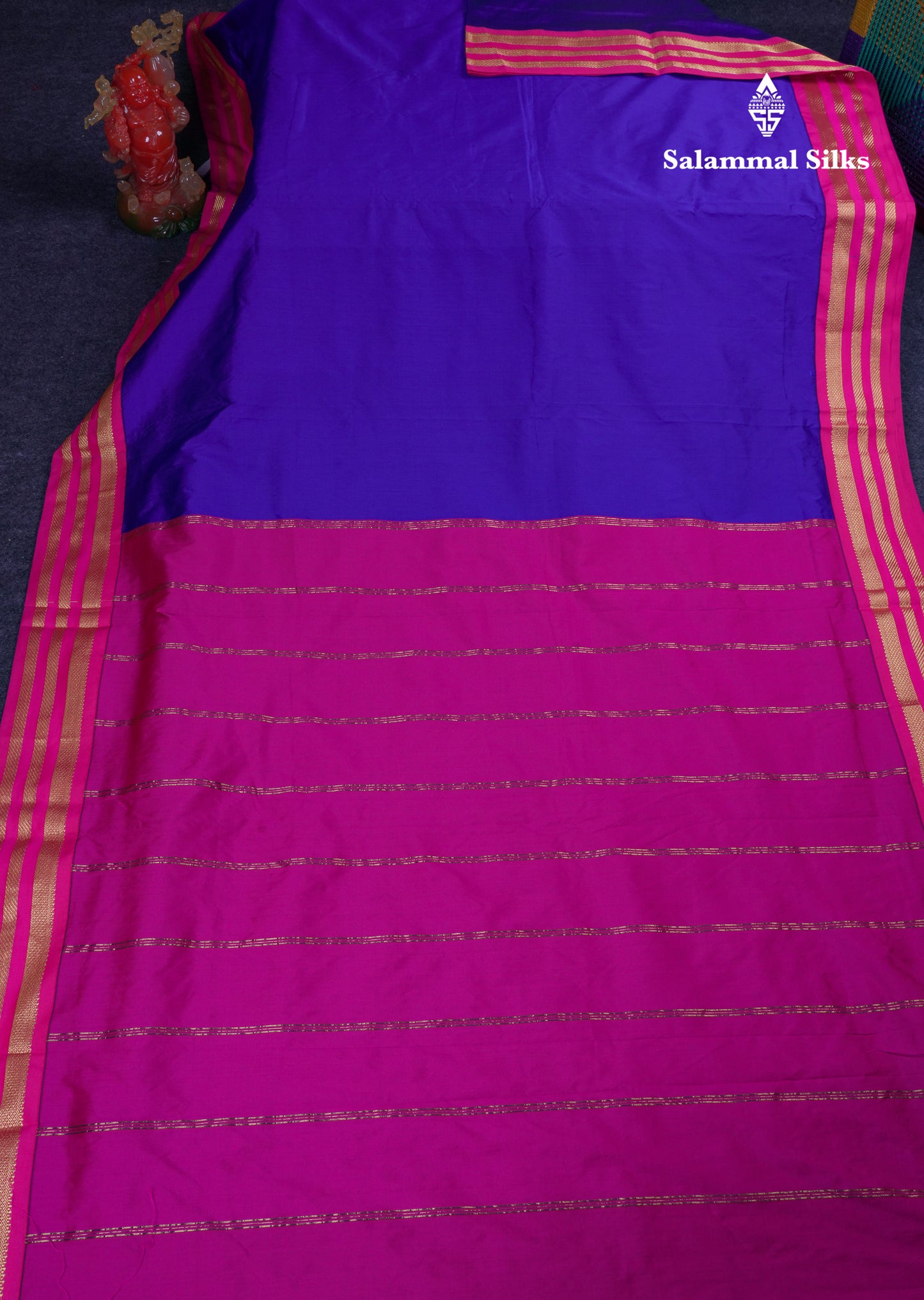 9.5 Yards Semi Silk Saree Dual Tone Violet with Contrast Pink Traditional Border
