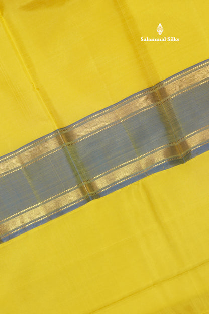 Lemon Yellow Colour Pure Kanjivaram Silk Saree With Contrast Double Border