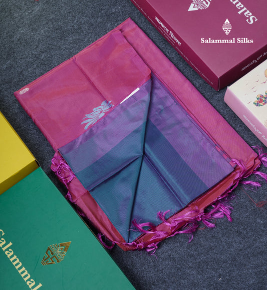 Peacock Blue Thread work Buttas Banana Pinth Saree (Vaazhainaar Pattu) With Contrast Magenta Pink Blouse