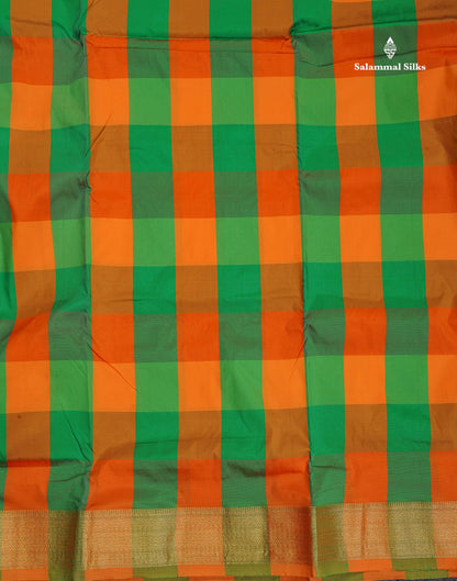Semi Silk Saree - Paalum Pazham Checks With Traditional Border | 9.5 Yards