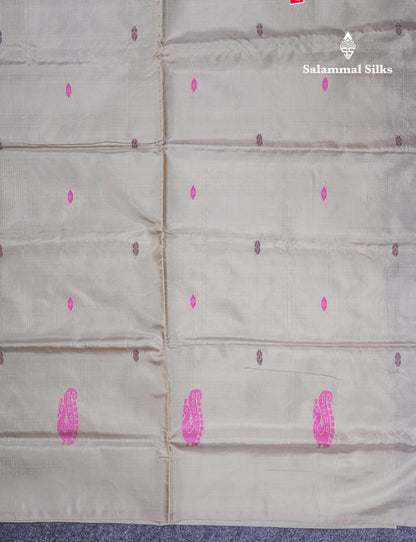 Dark Maroon Thread work Buttas Banana Pinth Saree (Vaazhainaar Pattu) With Contrast Cream White Blouse