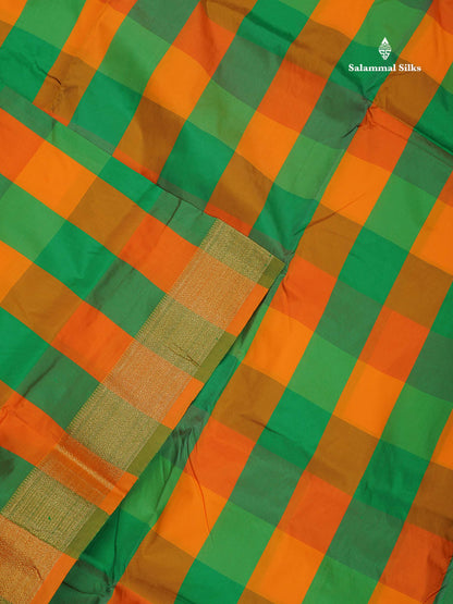 Semi Silk Saree - Paalum Pazham Checks With Traditional Border | 9.5 Yards