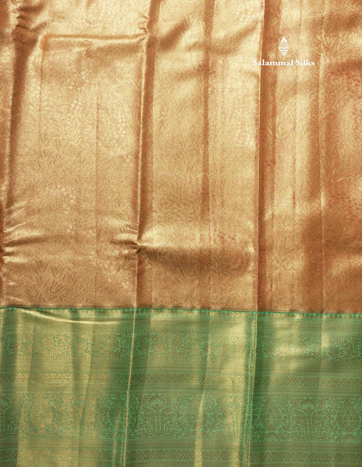 Light Peach Tissue Bridal Semi Silk Saree With Contrast Rexona Green Border