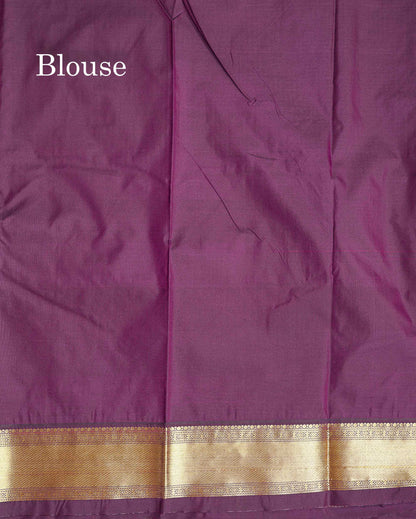 Semi Silk Saree - Paalum Pazham Checks With Traditional Buttas & Dark Purple Border