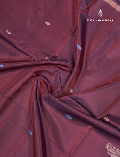 Dark Maroon Thread work Buttas Banana Pinth Saree (Vaazhainaar Pattu) With Contrast Cream White Blouse