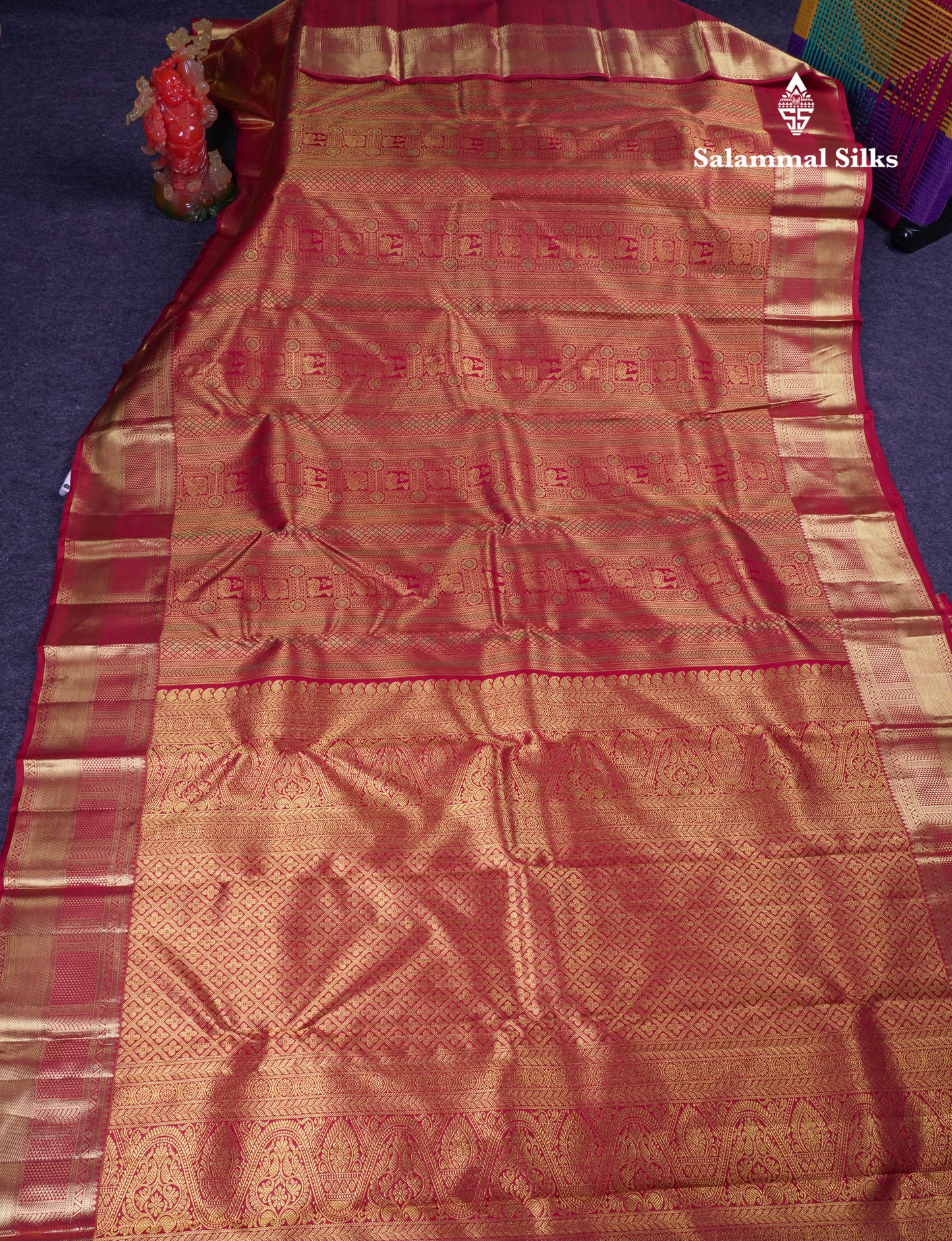 Beautiful Maroon Menakari Work Bridal Pure Kanjivaram Silk Saree With Traditional Border