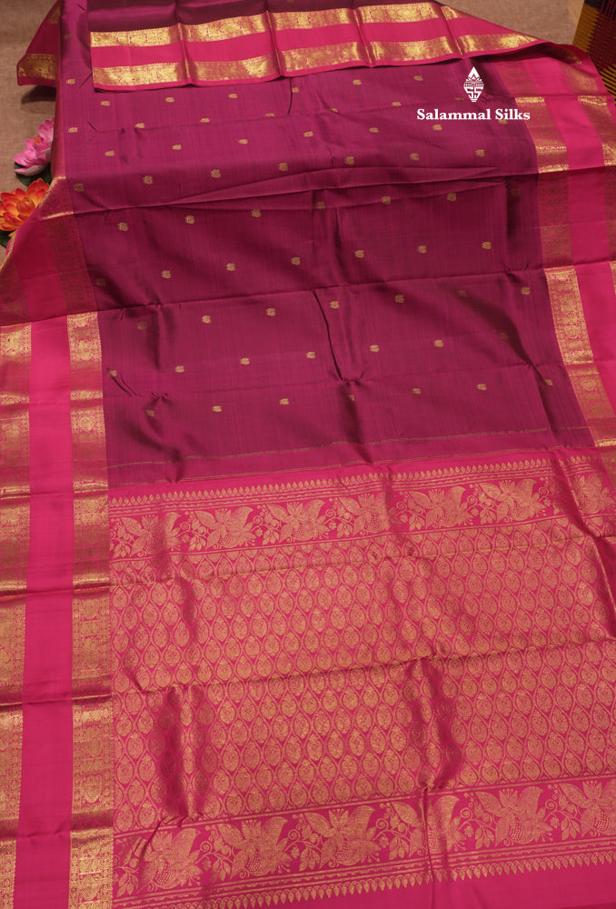 Magenta Colour Pure Kanjivaram Silk Saree With Traditional Gap Border