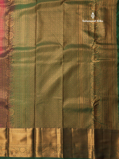 Magenta Pink Bridal Semi Silk Saree With Contrast Bottle Green Border