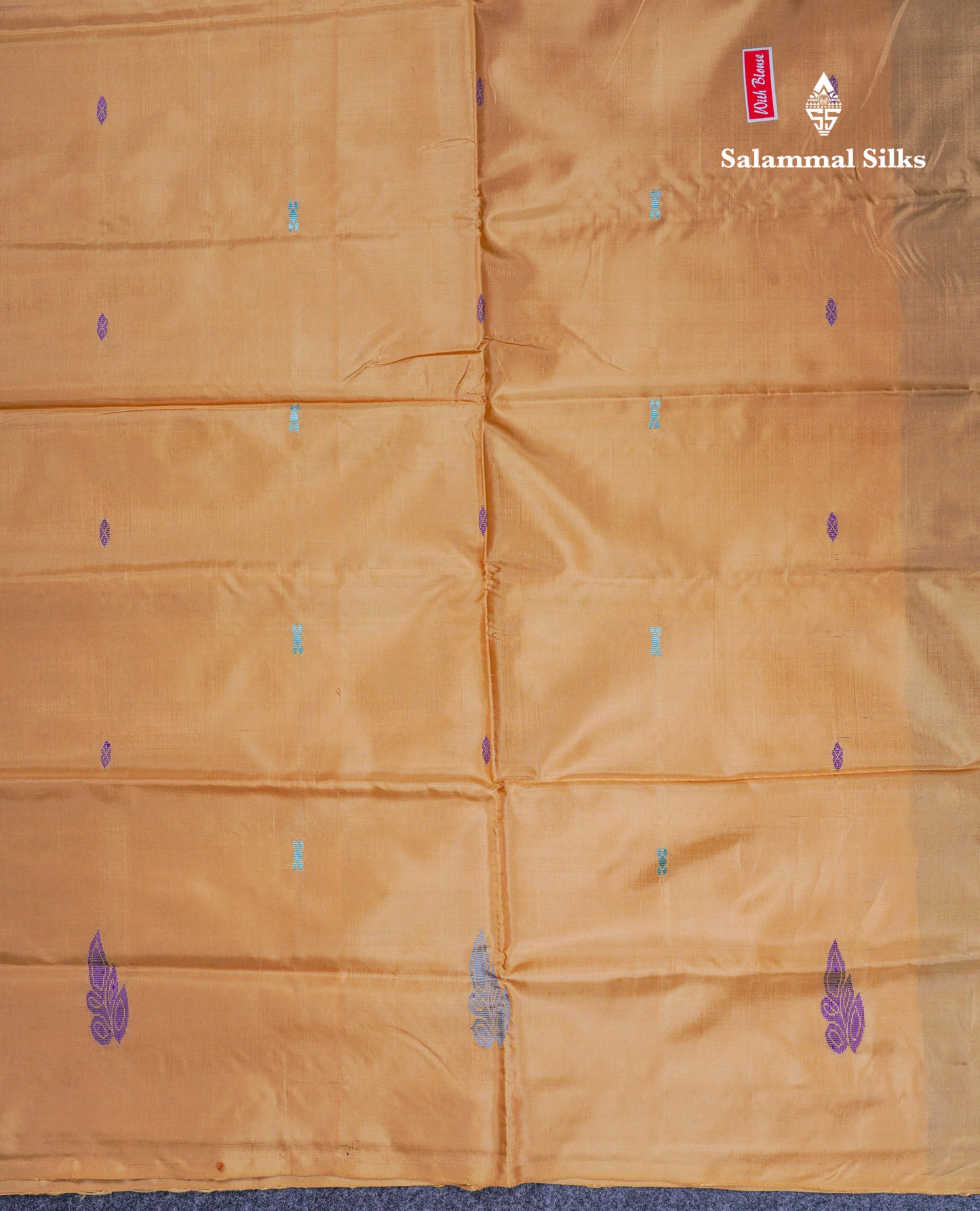 Violet Thread work Buttas Banana Pinth Saree (Vaazhainaar Pattu) With Contrast Sandal Blouse