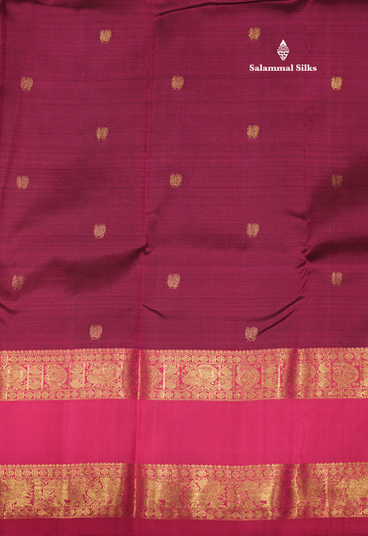 Magenta Colour Pure Kanjivaram Silk Saree With Traditional Gap Border
