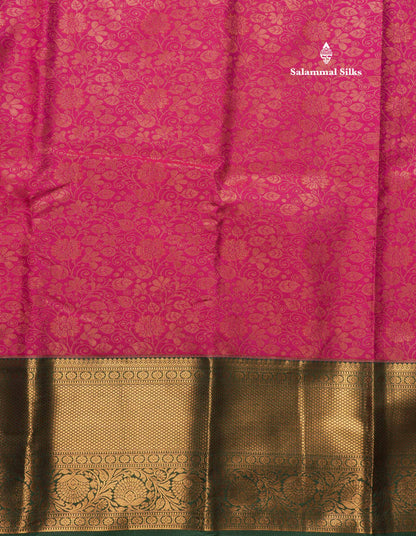 Magenta Pink Bridal Semi Silk Saree With Contrast Bottle Green Border