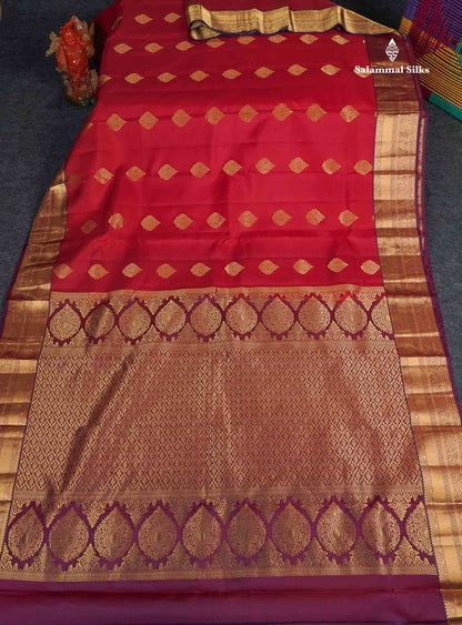 Pure Kanjivaram Silk Saree - Red Colour Body With Magenta Border 