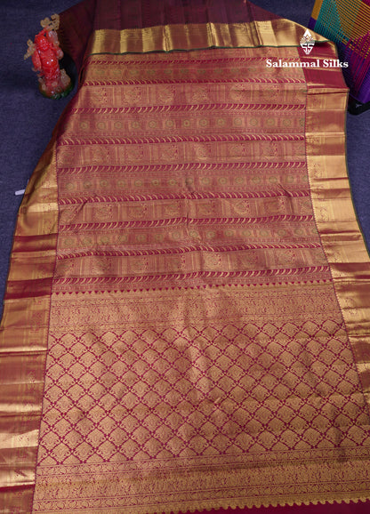 Beautiful Dark Brown Meenakari Work Bridal Pure Kanjivaram Silk Saree With Traditional Border