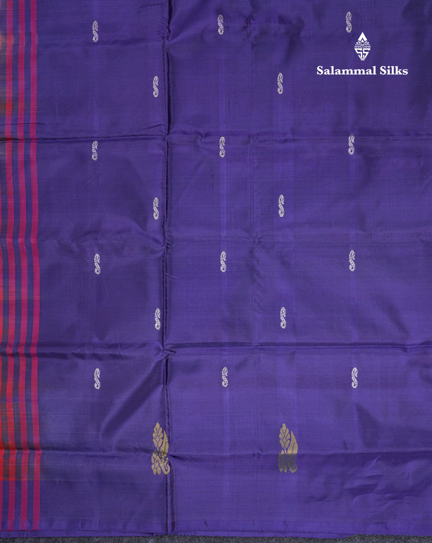 Dark Peach Thread work Buttas Banana Pinth Saree (Vaazhainaar Pattu) With Contrast Navy Blue Blouse