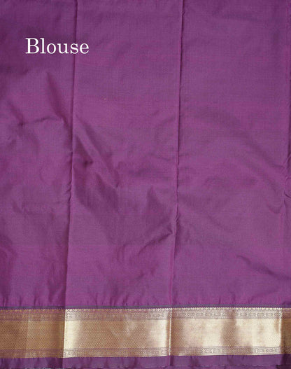 Semi Silk Saree - Paalum Pazham Checks With Traditional Buttas & Dark Purple Border
