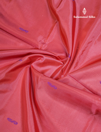 Dark Peach Thread work Buttas Banana Pinth Saree (Vaazhainaar Pattu) With Contrast Navy Blue Blouse