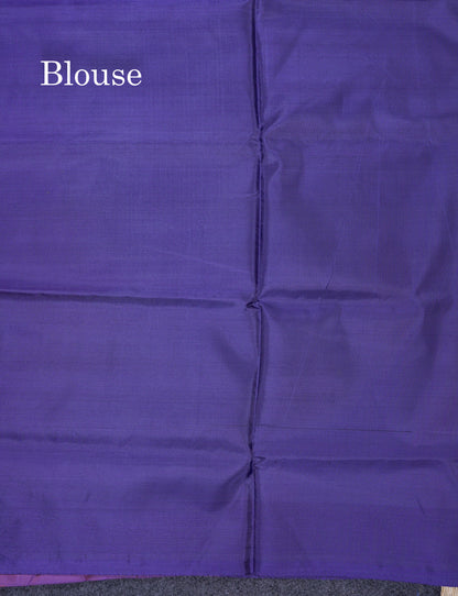 Dark Peach Thread work Buttas Banana Pinth Saree (Vaazhainaar Pattu) With Contrast Navy Blue Blouse