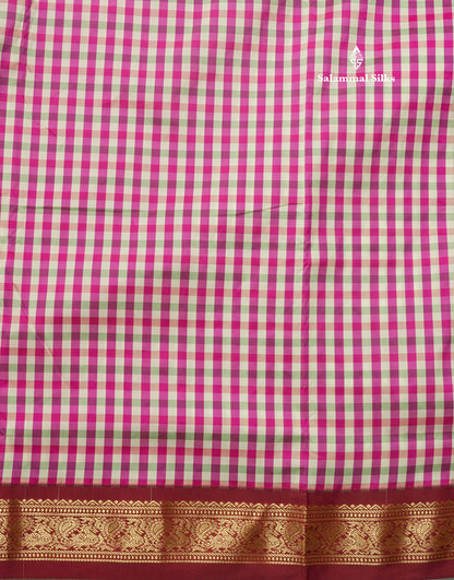 9.5 Yards Semi Silk Saree Multicolour Checks with Maroon Border