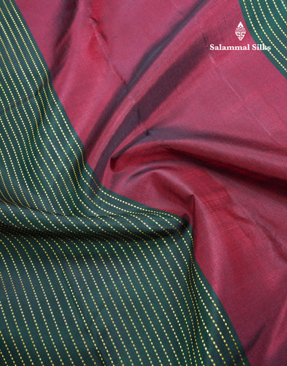 Bottle Green And Wine Zari Lines Beautiful Pure Kanjivaram Silk Saree Pure Zari without Border
