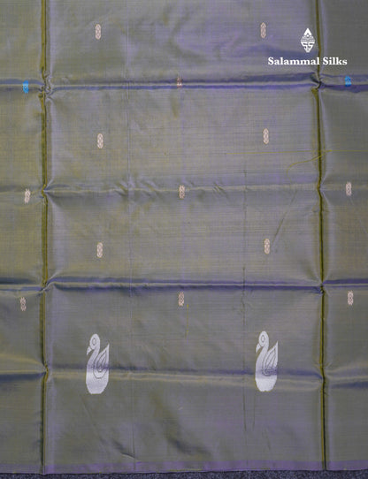 Olive Green Thread work Buttas Banana Pinth Saree (Vaazhainaar Pattu) With Contrast Pink Blouse
