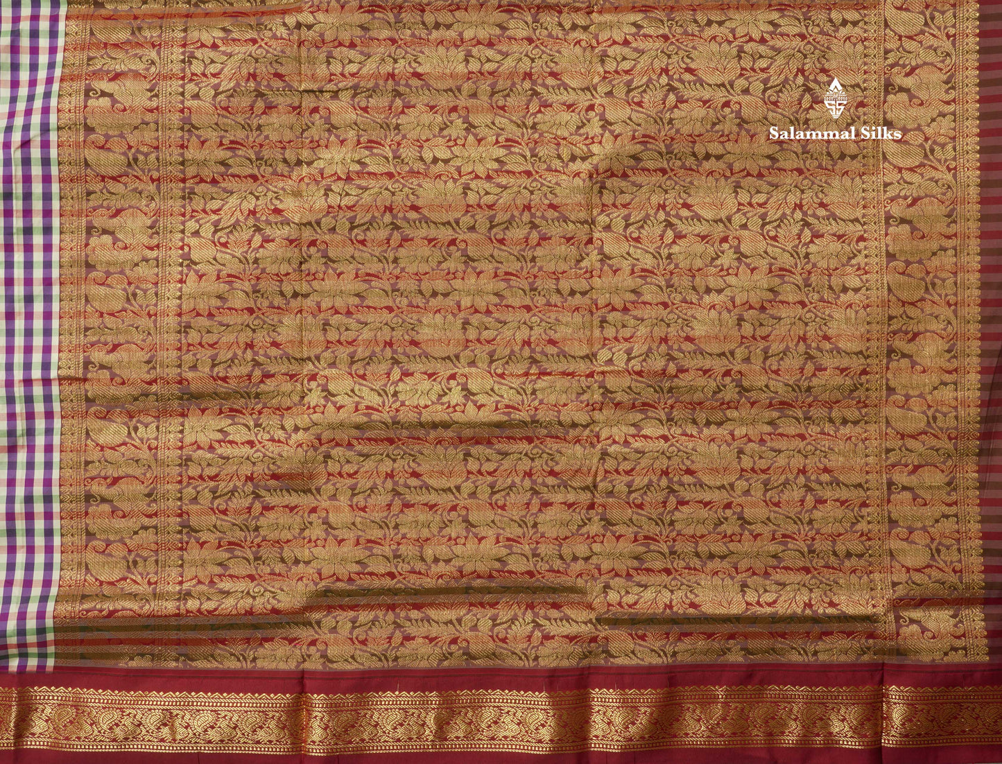 9.5 Yards Semi Silk Saree Multicolour Checks with Maroon Border