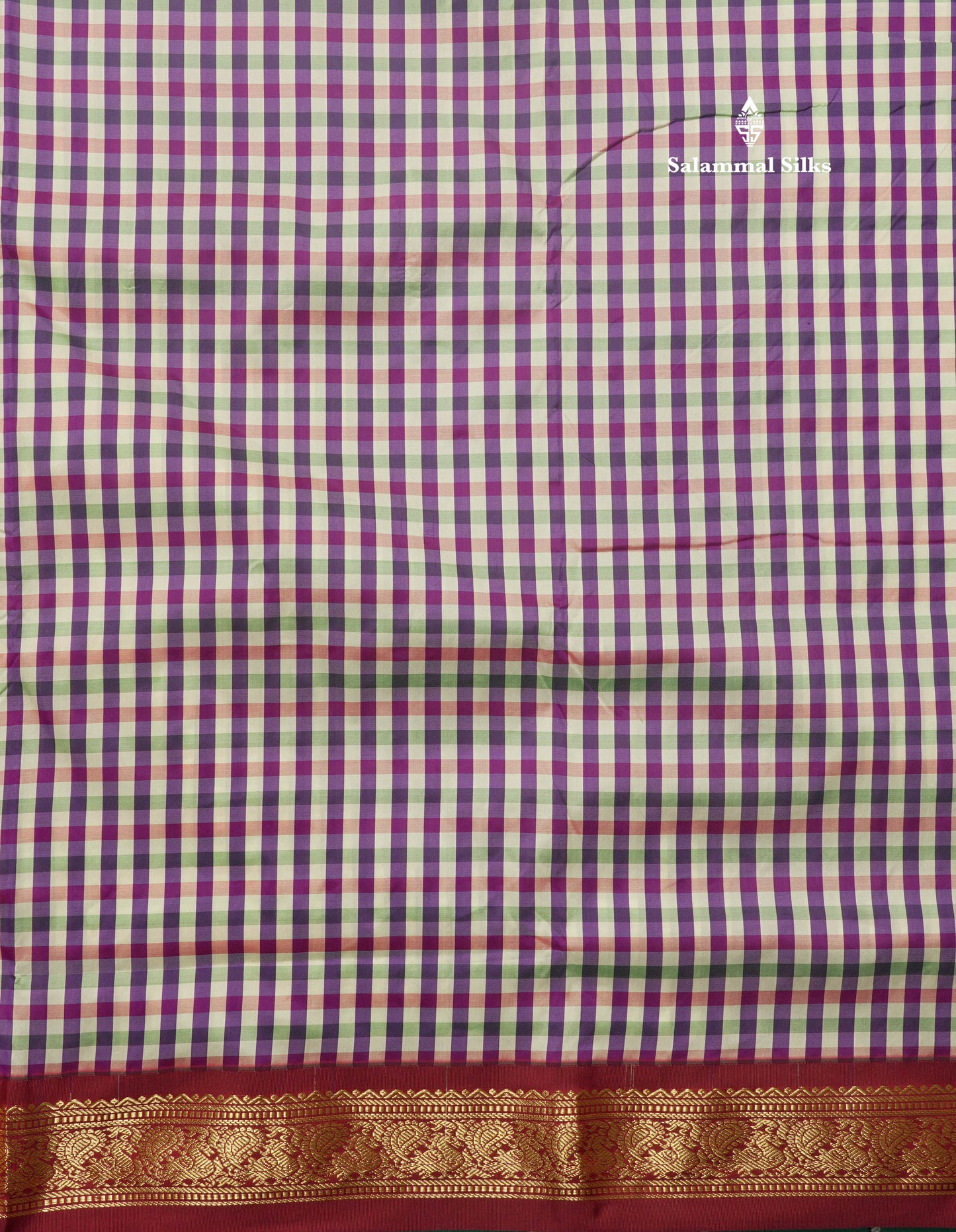 9.5 Yards Semi Silk Saree Multicolour Checks with Maroon Border