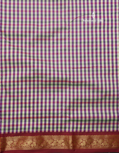 9.5 Yards Semi Silk Saree Multicolour Checks with Maroon Border