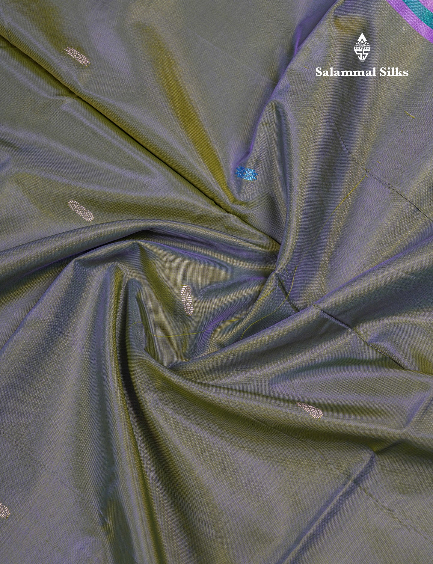 Olive Green Thread work Buttas Banana Pinth Saree (Vaazhainaar Pattu) With Contrast Pink Blouse