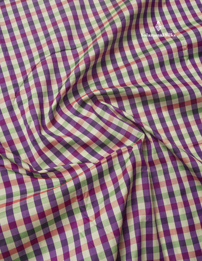 9.5 Yards Semi Silk Saree Multicolour Checks with Maroon Border