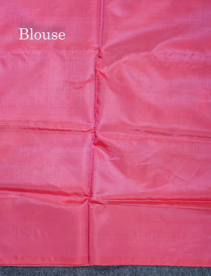 Olive Green Thread work Buttas Banana Pinth Saree (Vaazhainaar Pattu) With Contrast Pink Blouse