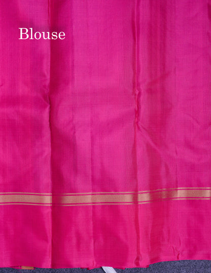 Beautiful Dual Tone Rexona Green Pure Kanjivaram Silk Saree With Contrast Navy Blue Fancy Border