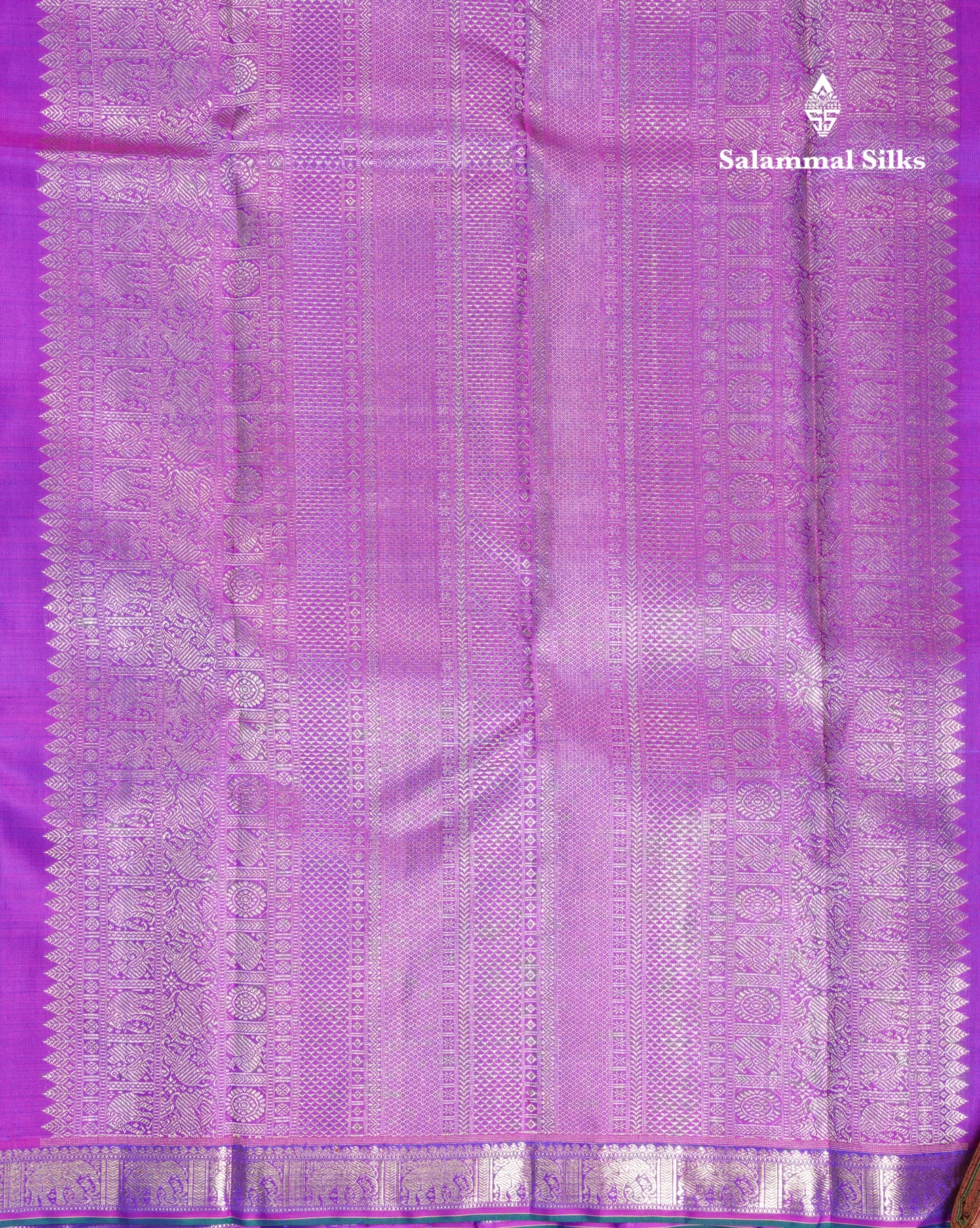 Peacock Blue Beautiful Small Buttas Pure Kanjivaram Silk Saree Pure Zari with Violet Small Border