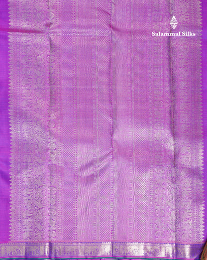 Peacock Blue Beautiful Small Buttas Pure Kanjivaram Silk Saree Pure Zari with Violet Small Border