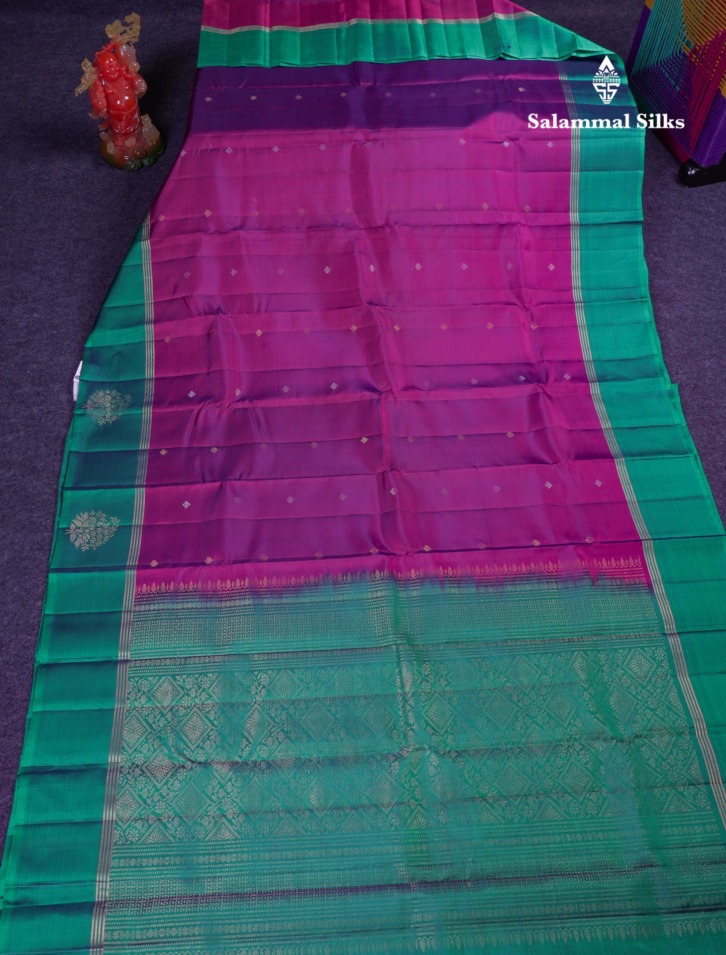 Beautiful Magenta Puremix Silk Saree With Contrast Sapphire Green Fancy Border